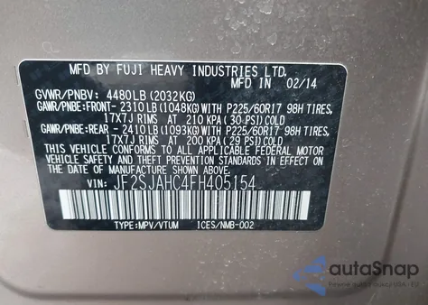 2015 Subaru Forester 2.5I Limited из США, поврежденный, VIN JF2SJAHC4FH405154